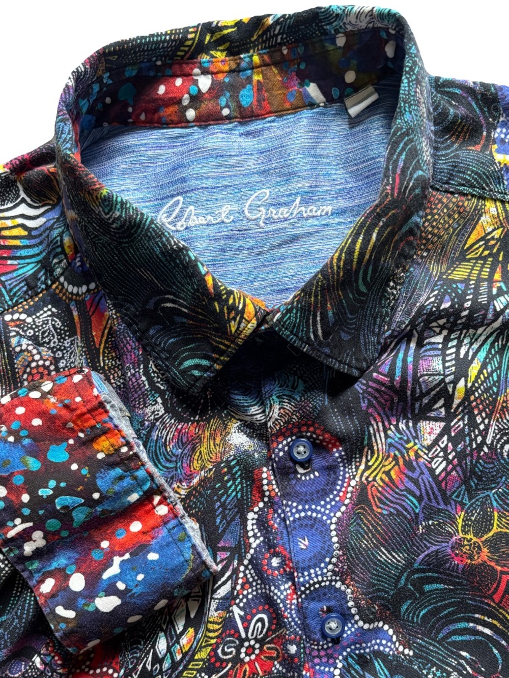 Robert Graham Mosaic Pattern Flip Cuff Button Up LS Shirt Size 3XL